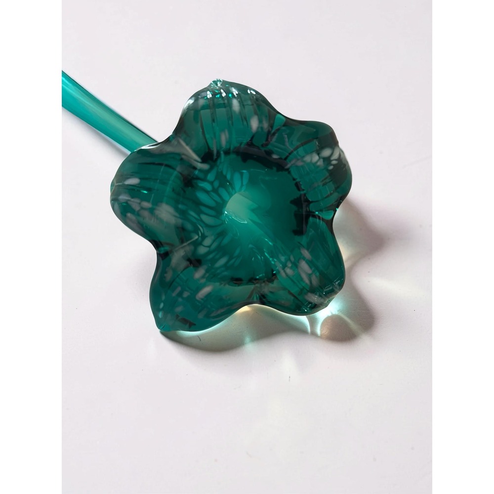Vintage Hand Blown Art Glass Flower Teal Green Lily Long Stem Sculpture Decor